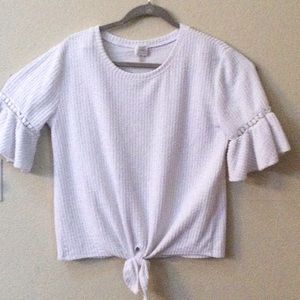 Cupio White Tie Front Bell Sleeve Top Large